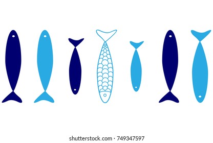 Blue Fish vector icon on white background. Isolated illustration.