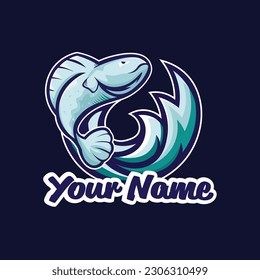 Blue Fish and  Wave Vector Logo Illustration 