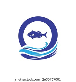 Blue Fish and Waves Circle Logo