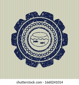 Blue fishbowl with fish icon inside rubber stamp