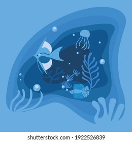 Blue fishes animals and corals design Sea life ecosystem fauna and ocean theme Vector illustration