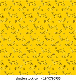 Blue fishes yellow background seamless pattern vector