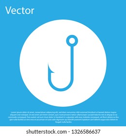 Blue Fishing hook icon isolated on blue background. White circle button. Flat design. Vector Illustration