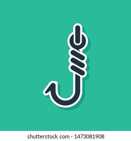 Blue Fishing hook icon isolated on green background. Fishing tackle.  Vector Illustration