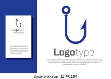 Blue Fishing hook icon isolated on white background. Fishing tackle. Logo design template element. Vector Illustration