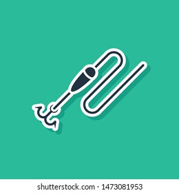 Blue Fishing line with hook and float icon isolated on green background. Fishing tackle.  Vector Illustration
