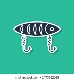 Blue Fishing lure icon isolated on green background. Fishing tackle.  Vector Illustration