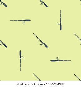 Blue Fishing rod icon isolated seamless pattern on yellow background. Fishing equipment and fish farming topics.  Vector Illustration