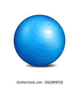 Balón azul de fitness. Ilustración vectorial de los equipos deportivos. Una imagen realista de una bola de fitness con fondo blanco. Equipamiento de caucho para deportes.