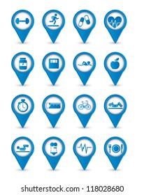 blue fitness icons over white background. vector illustration