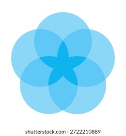 Azul cinco círculo venn diagrama formando una forma de intersección floral redondeada infografía de Vector para gráfico de balance de datos modelo geométrico elemento de negocio redondo info diseño gráfico plano limpio