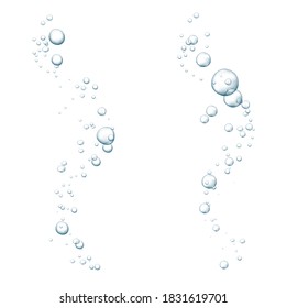 Blue fizzy bubbles. Sparkles underwater stream in water, sea, aquarium. Fizzy pop and effervescent drink. Abstract fresh soda bubbles. Vector illustration