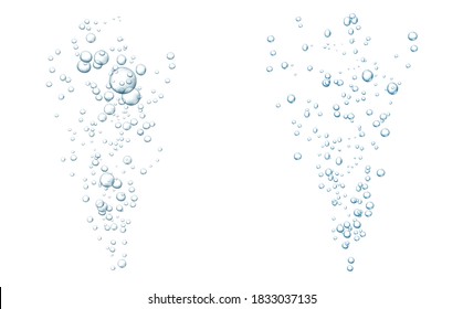 Blue fizzy bubbles. Sparkles underwater stream in water, sea, aquarium. Fizzy pop and effervescent drink. Abstract fresh soda bubbles. Vector illustration