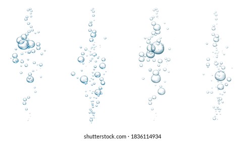 Blue fizzy bubbles. Sparkles underwater stream in water, sea, aquarium. Fizzy pop and effervescent drink. Abstract fresh soda bubbles. Vector illustration