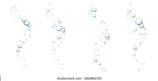 Blue fizzy bubbles. Sparkles underwater stream in water, sea, aquarium. Fizzy pop and effervescent drink. Abstract fresh soda bubbles. Vector illustration