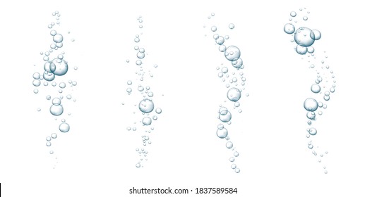 Blue fizzy bubbles. Sparkles underwater stream in water, sea, aquarium. Fizzy pop and effervescent drink. Abstract fresh soda bubbles. Vector illustration