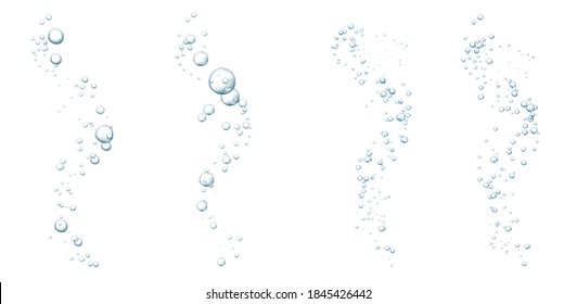 Blue fizzy bubbles. Sparkles underwater stream in water, sea, aquarium. Fizzy pop and effervescent drink. Abstract fresh soda bubbles. Vector illustration