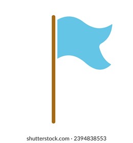 Blue flag. Aim, sight, target, reach the goal, destination, waving, go towards your dream, decoration for holiday, party, symbol of the country, state, victory, win. Colorful icon on white background