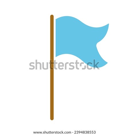 Blue flag. Aim, sight, target, reach the goal, destination, waving, go towards your dream, decoration for holiday, party, symbol of the country, state, victory, win. Colorful icon on white background