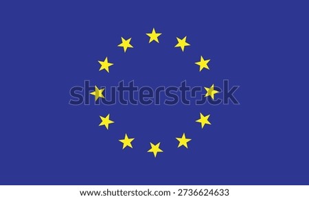 Blue flag with circle of yellow stars, symbolic Europe union concept. Minimal political background featuring star ring emblem on blue field for unity, cooperation, and international identity.