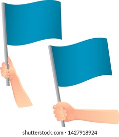 Blue flag in hand. Vector illustration of blue flag