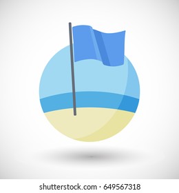 Blue flag icon, Flat design of eco-certification sign on the beach with round shadow, vector illustration