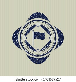 Blue flag icon inside distress rubber grunge stamp