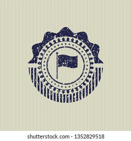 Blue flag icon inside distressed rubber grunge seal