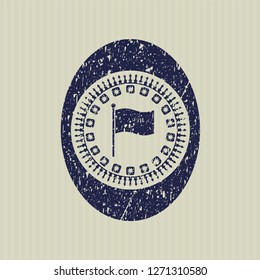 Blue flag icon inside grunge style stamp