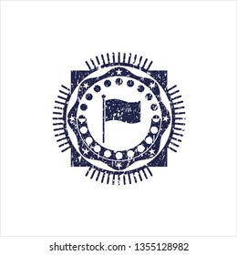 Blue flag icon inside rubber grunge seal