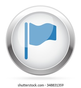 Blue Flag icon on white glossy chrome app button