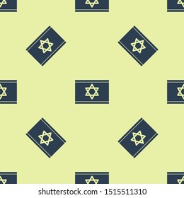 Blue Flag of Israel icon isolated seamless pattern on yellow background. National patriotic symbol.  Vector Illustration