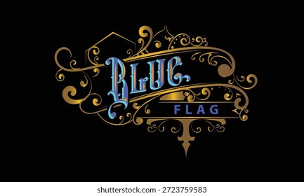 BLAUE FLAGGE Schrift benutzerdefinierte Stil Design