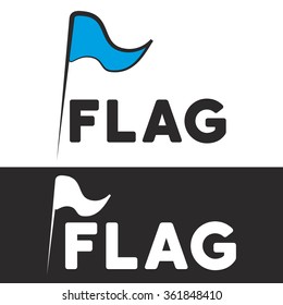 The blue flag logo. White logo in the shape of a flag on a black background.