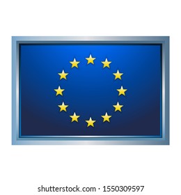 Blue flag with yellow star in frame