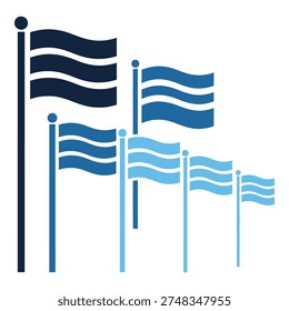 Blue flags waving on poles in various shades and sizes outdoor decoration icon