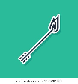 Blue Flame arrow icon isolated on green background. Hipster arrow icon.  Vector Illustration