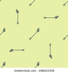 Blue Flame arrow icon isolated seamless pattern on yellow background. Hipster arrow icon.  Vector Illustration