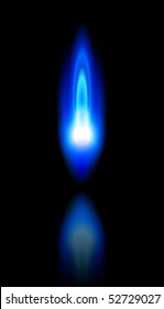 blue flame of a burning natural gas and reflection on black background - vector EPS10