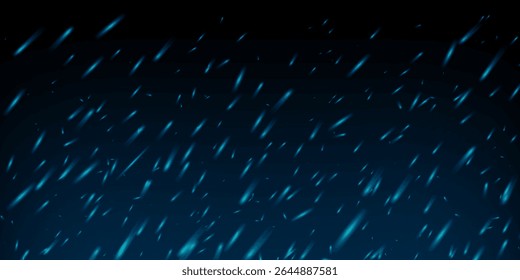 Chama azul e fogo elétrico com fumaça, faíscas e brasas voadoras. Fundo escuro abstrato com nevoeiro, vapor e brilho de néon. Efeito de calor mágico. Perfeito para o jogo ou tema de feitiçaria. Vetor 3D.