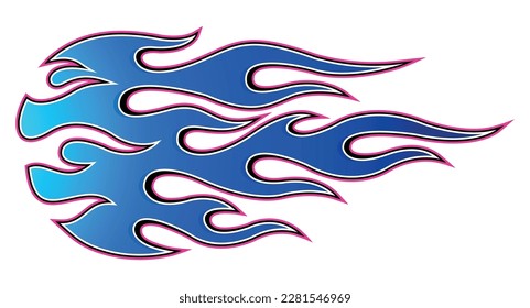 Blue flame electric sport car speed decal vinyl sticker. Racing car tribal fire flames vector art graphic.