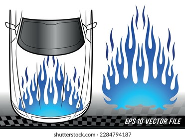 Blue Flame electric sports car decal vinyl sticker. Racing car speed fire flames vector art graphic. Bonnet flame decoration for car, auto, truck, boat, suv and motorcycle tank.