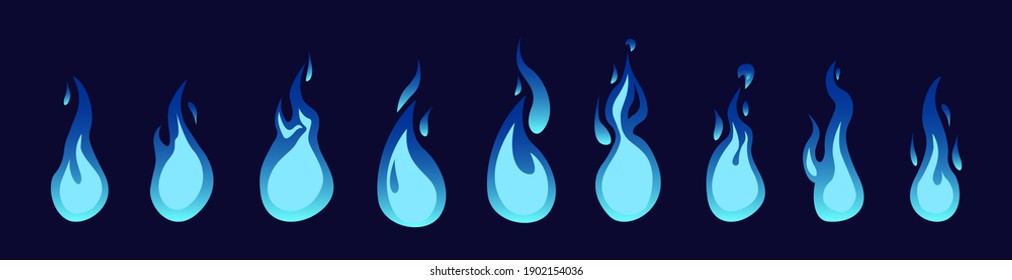 Blue Flame. Fire Animation Sprites. Animation For Game Or Cartoon. Vector Illustration