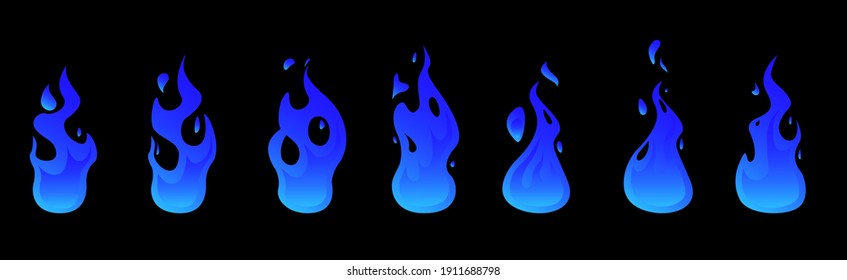 Blue Flame. Fire Animation Sprites. Animation For Game Or Cartoon. Vector Illustration