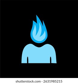 Blue Flame Head Human Icon – Abstract Fire Spirit Concept
