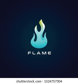 Blue flame logo design vector. Fire flame icon. Blue and yellow fire logo template. Colorful flame with dark background