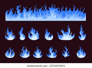 Blue flame magic light gas isolated set. Vector flat graphic design illustration
