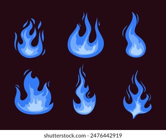 Blue flame magic light gas isolated set. Vector flat graphic design illustration