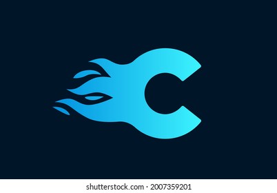 blue flames C alphabet letter icon for corporate. Fire design suitable for a company logo