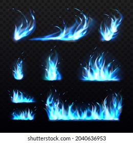 Blue flames. Realistic cold burning effects, 3d